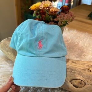 Pink and blue polo hat